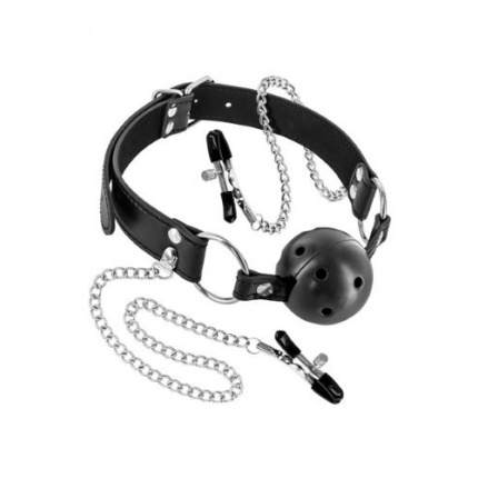 Bondage set with nipple clamps and mouth gag