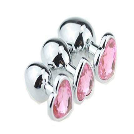 Metal pink butt plug with diamond heard S/M/L