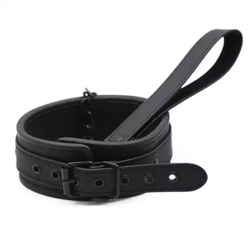 Premium Μαύρο Κολάρο Bondage με λουρί - Image 2