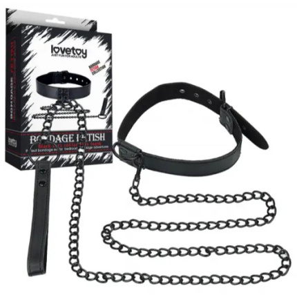LOVETOY Bondage Μαύρο ματ κολάρο φετίχ με λουρί
