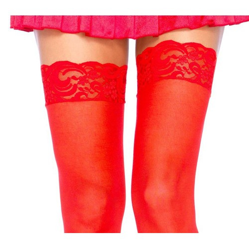 Thigh Highs with Lace Top Red - Image 2