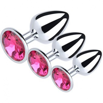 Metal Butt plug with Fuchsia diamond S,M,L