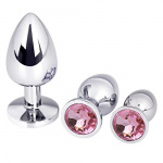 Metal Butt plug with pink Diamond S,M,L