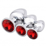 Metal Butt plug with red Diamond S,M,L