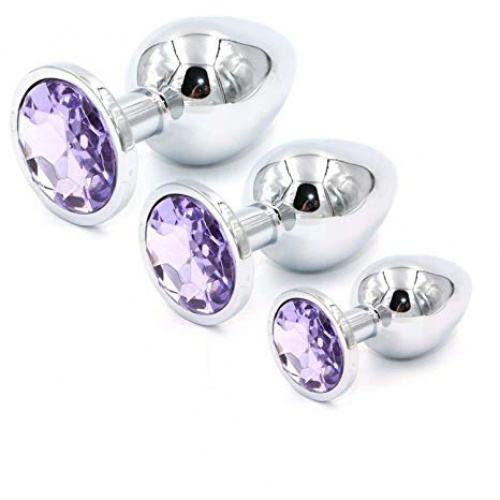 Metal Butt plug with light purple Diamond S,M,L - Image 1