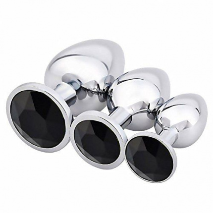 Metal Butt plug with light bue diamond S,M,L
