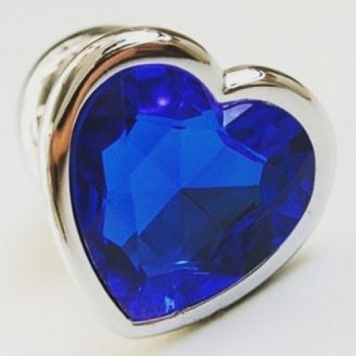 Metal butt plug in blue colour with heart shape S/M/L - Image 3
