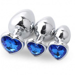 Metal butt plug in blue colour with heart shape S/M/L