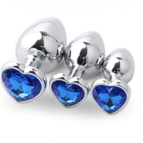 Metal butt plug in blue colour with heart shape S/M/L - Image 2
