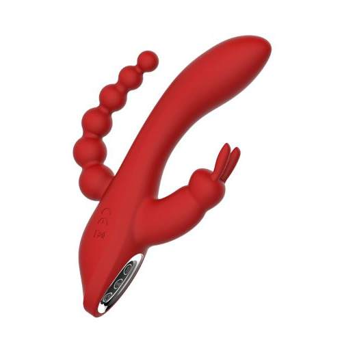 Triple vibration stimulator HERA, silicone, Red, 21 cm - Image 4