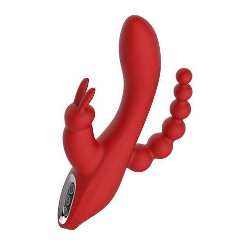 Triple vibration stimulator HERA, silicone, Red, 21 cm - Image 2