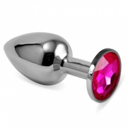 Rosebud Classic Metal Plug S(Silver) With Fuschia Diamond