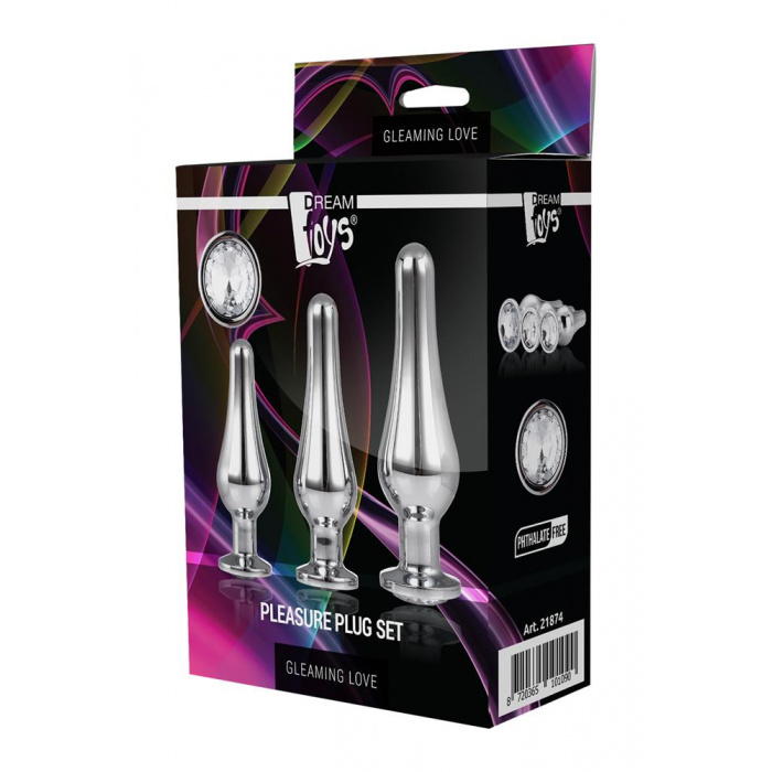 GLEAMING LOVE PLEASURE SET SILVER PLUG 3 SIZES - Image 2