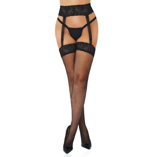 Fishnet Garter Belt Stockings Black - Image 7