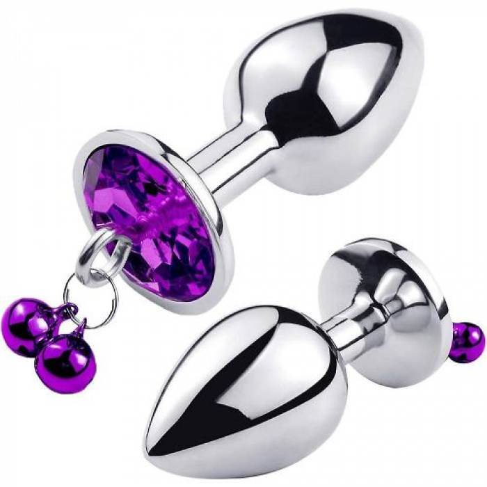 Shape Crystal Jewelled Stainless Steel Anal Plug with Bell & Leash S - Image 4