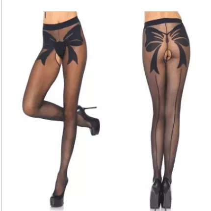 Woven bow crotchless pantyhose