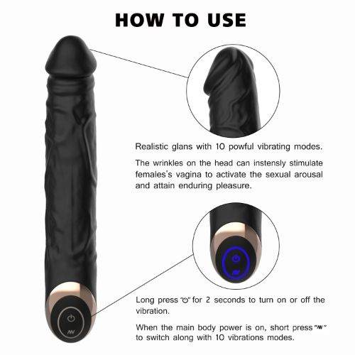 TERRY 10 Mode Black G Spot Silicone Dildo Vibrator - Image 4