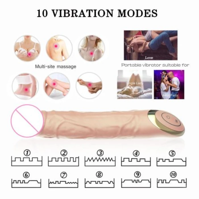 TERRY 10 MODE FLESH G SPOT SILICONE DILDO VIBRATOR - Image 5