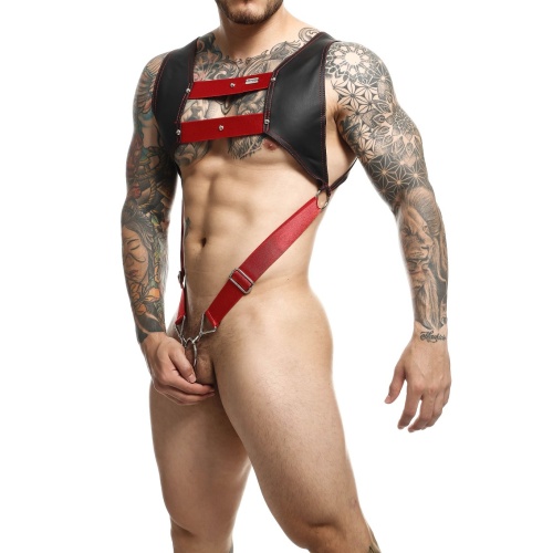 MOB Eroticwear Dngeon Top Cockring Harness Red/Black - Image 2