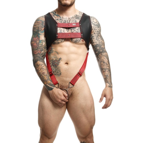 MOB Eroticwear Dngeon Top Cockring Harness Red/Black - Image 1